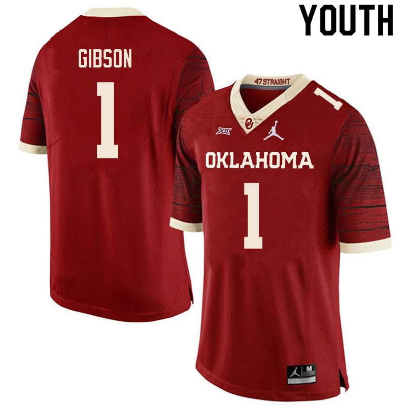 Youth #1 Jayden Gibson Oklahoma Sooners College Football Jerseys Sale-Retro - Click Image to Close